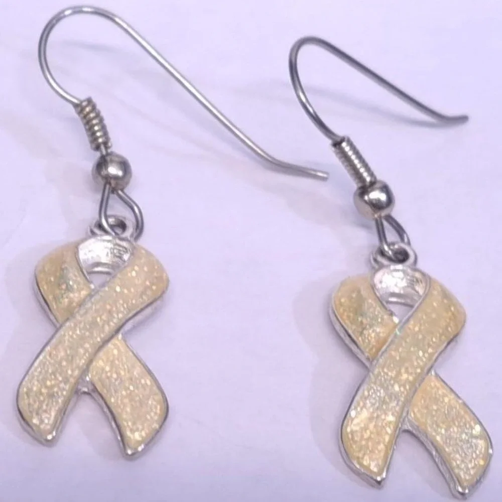 Awareness Earrings Yellow Ribbon SilverTone Suicide‎ Troops Missing Kids Cancer